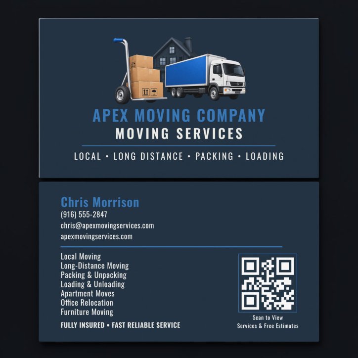 Moving Truck QR Code Professional Services Business Card