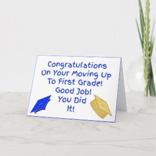 Moving Up To First Grade Graduation Card in Blue