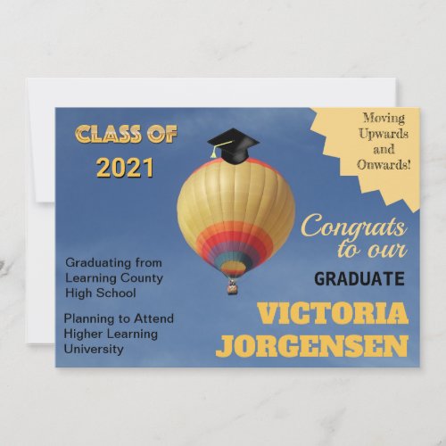 Moving Upwards Onwards Hot Air Balloon Graduation  Announcement