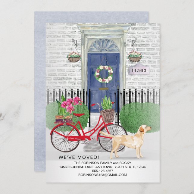 Moving Yellow Labrador Retriever Bicycle Door  Announcement (Front/Back)
