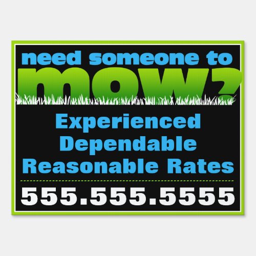 Mow Grass Lawn Care 2 sided Promotional Sign