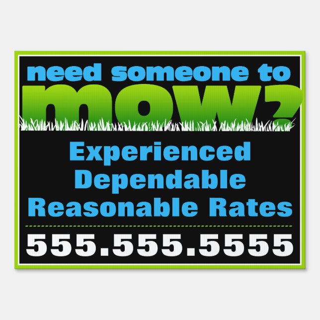 Mow Grass Lawn Care 2 sided Promotional Sign (Front)