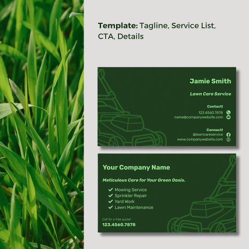 Mower Outline Custom Dark Green Lawn Maintenance Business Card