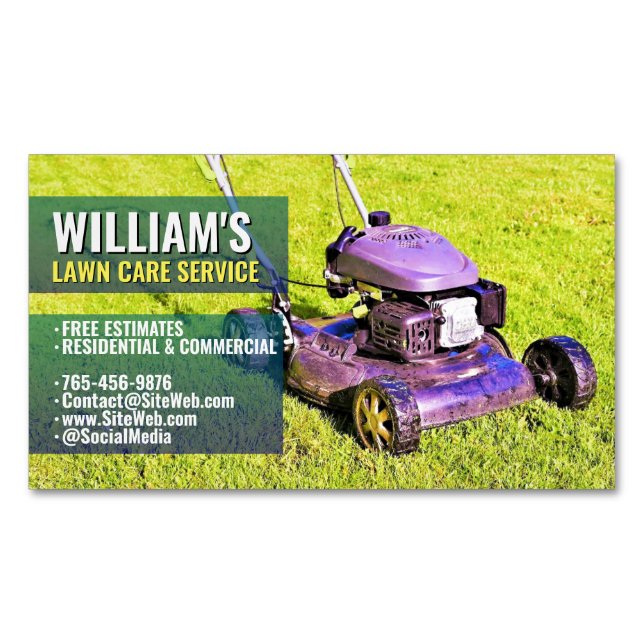(Mower Service) Landscaping & Lawn Care | Mowing Business Card Magnet (Front)