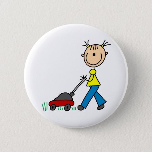 Mowing Grass Stick Figure Button