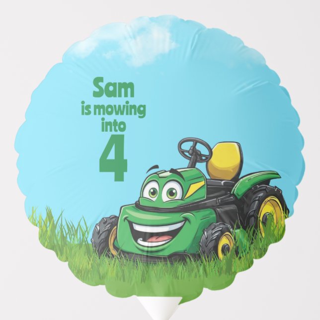 Mowing Into Lawn Mower Birthday Party Balloon (Front)