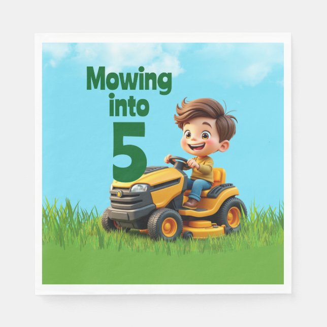 Mowing into Lawn Mower Birthday Party Napkins (Front)