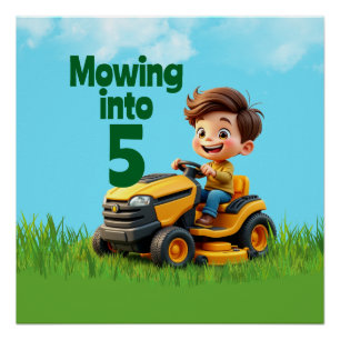 Mowing into Lawn Mower Birthday Party Poster