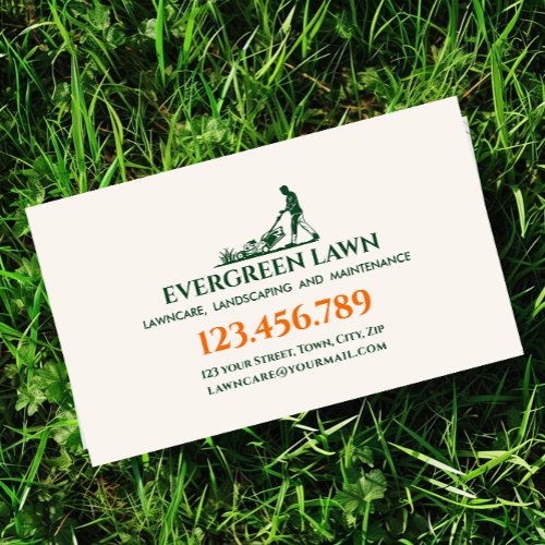 Mowing Lawn Care  Grass Landscaping Services Green Business Card