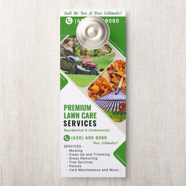 Mowing Lawn Care Service Business Card Door Hanger (On Knob)