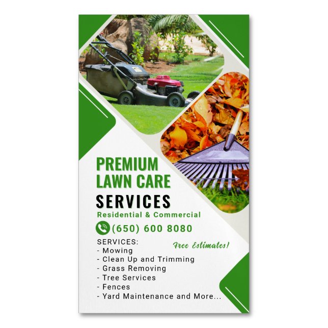 Mowing Lawn Care Service Business Card Magnet (Front Vertical)
