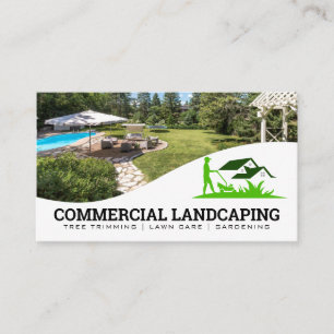 Mowing Lawn Landscaping Logo Backyard Business Card