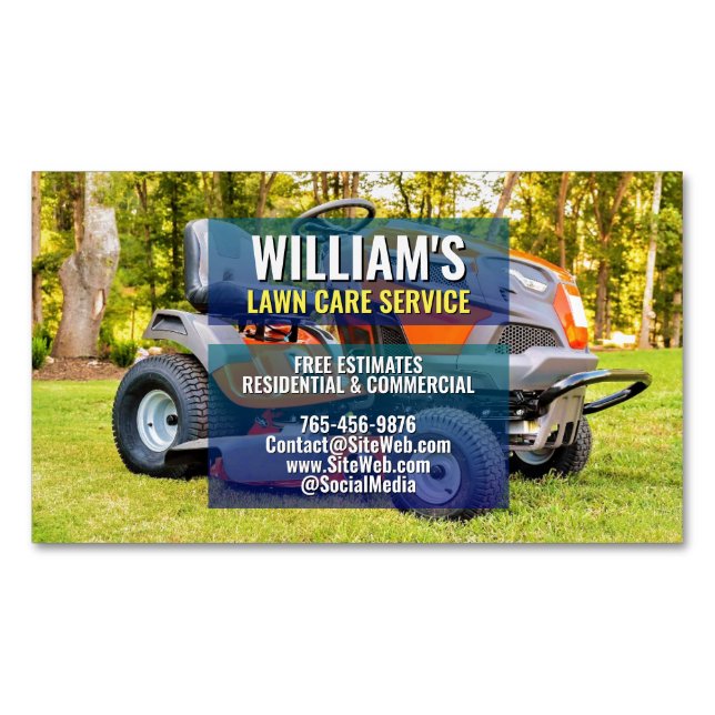 (Mowing Service) Lawn Care & Landscaping | Mower Business Card Magnet (Front)