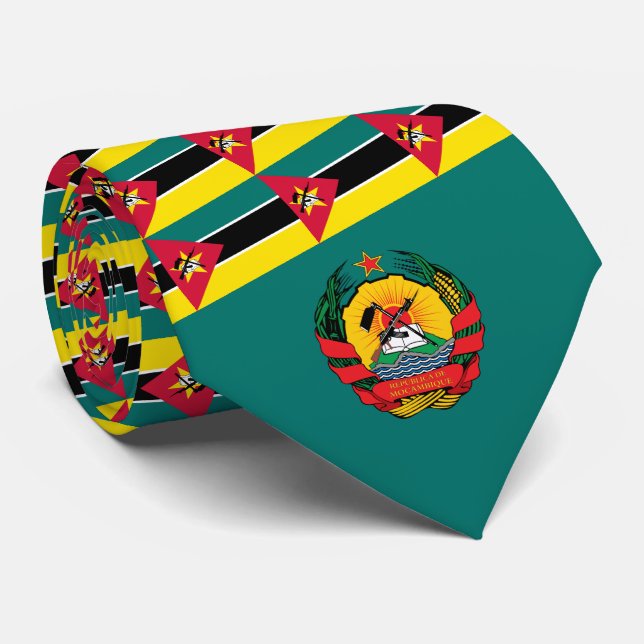 Mozambican Flag & Emblem, Flag of Mozambique Neck Tie (Rolled)