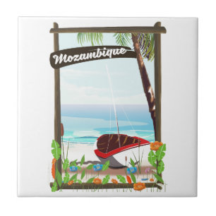Mozambique Fishing boat cartoon vacation poster Ceramic Tile