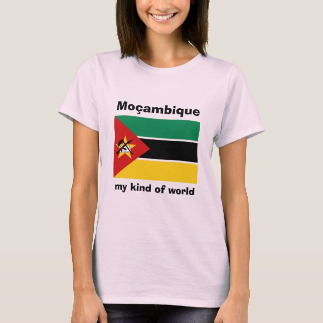 Mozambique Flag + Map + Text T-Shirt (Front)