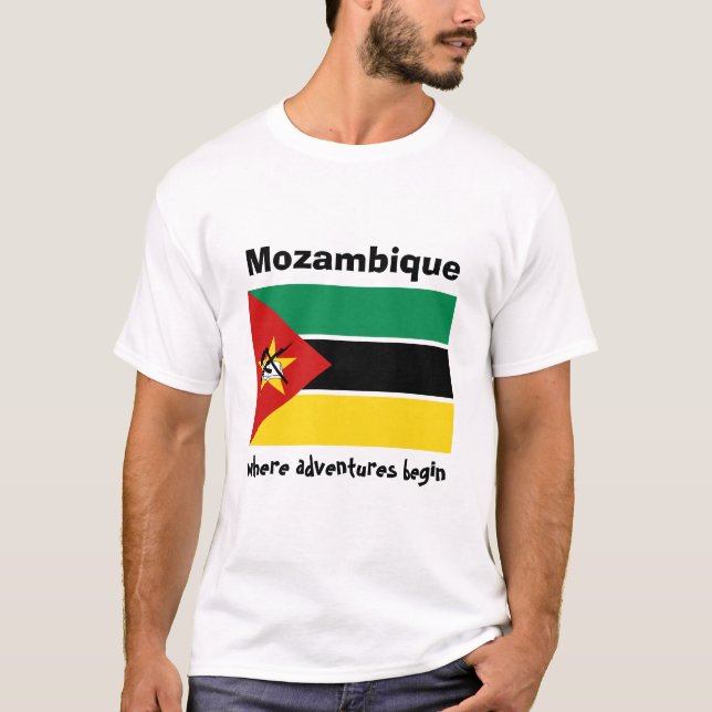 Mozambique Flag + Map + Text T-Shirt (Front)