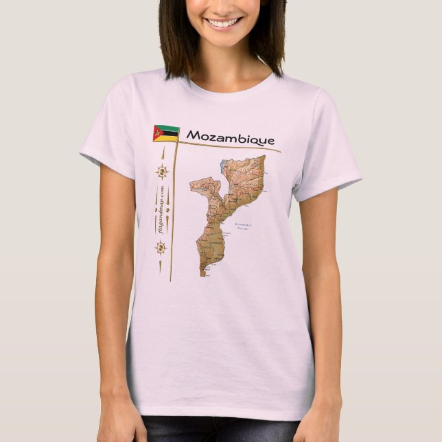 Mozambique Map + Flag + Title T-Shirt (Front)