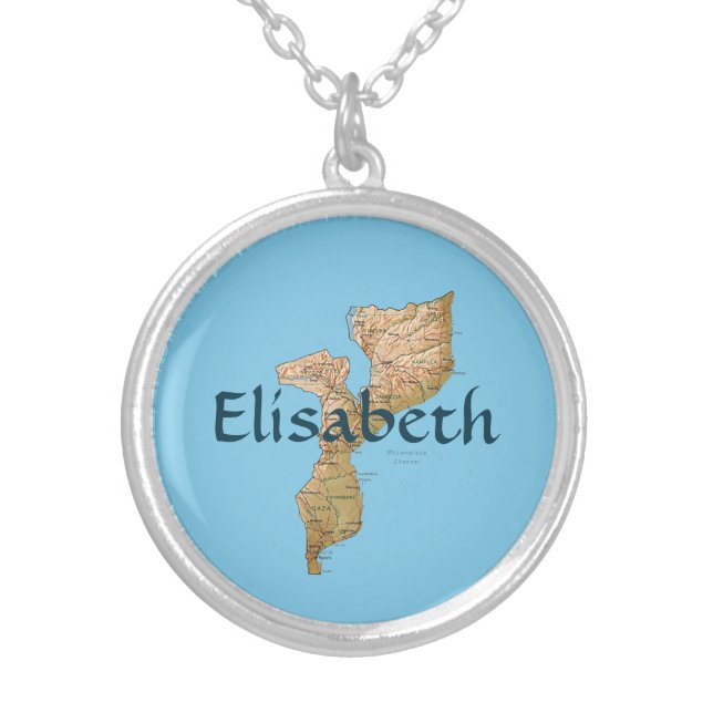Mozambique Map + Name Necklace (Front)