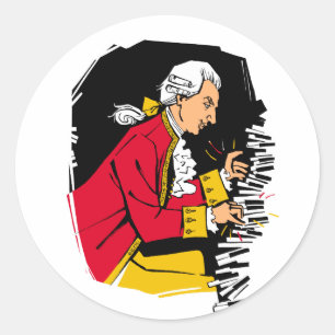 Mozart plays piano classic round sticker