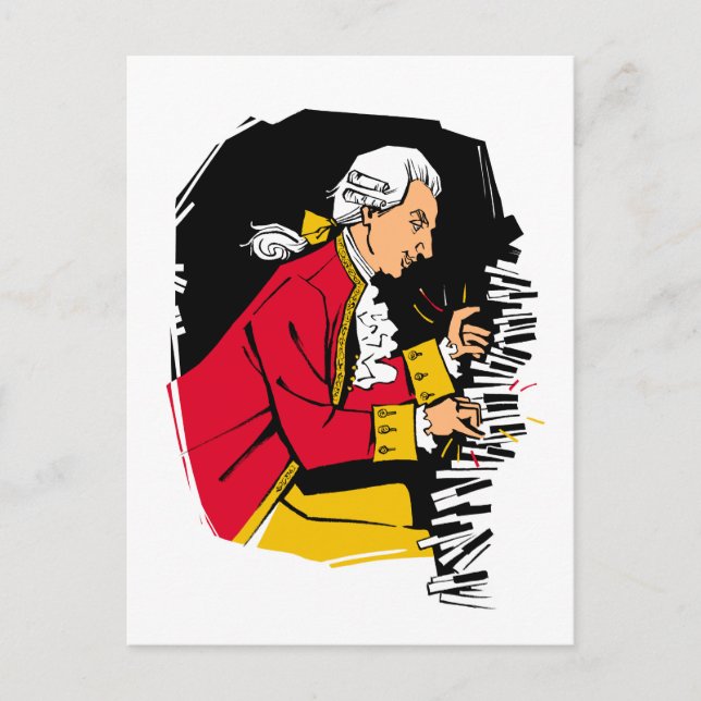 Mozart plays piano postcard (Front)
