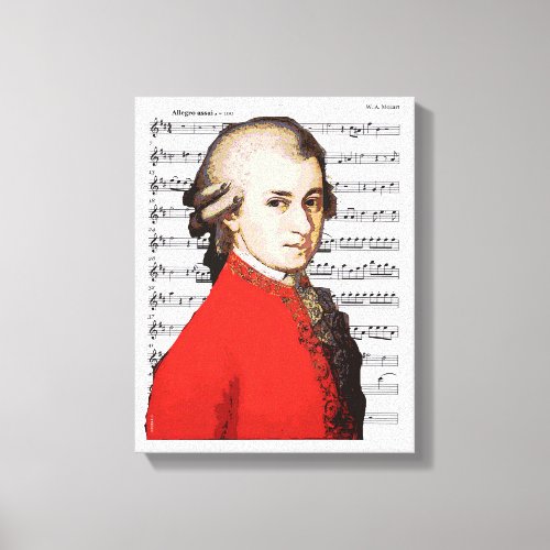 Mozart Portrait and Music Canvas Print