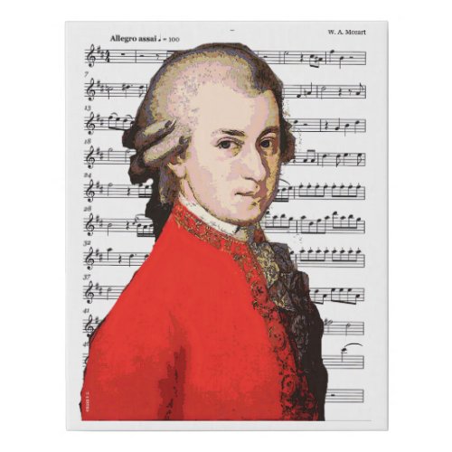 Mozart Portrait and Music Faux Canvas Print