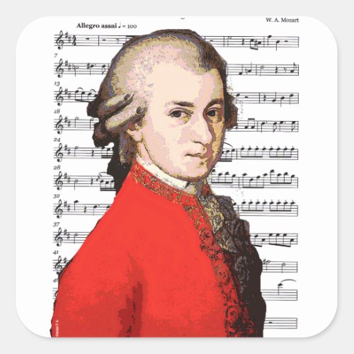 Mozart Portrait and Music  Square Sticker