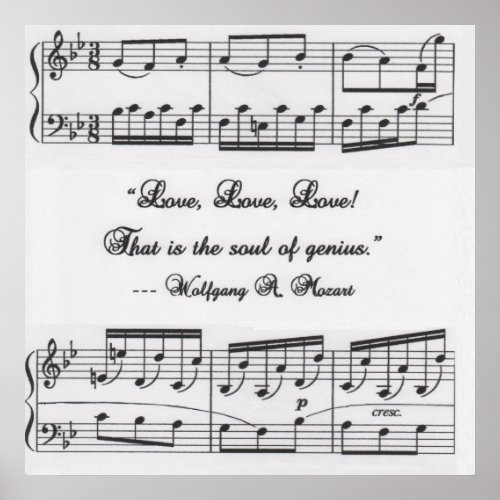 Mozart quote with musical notation poster