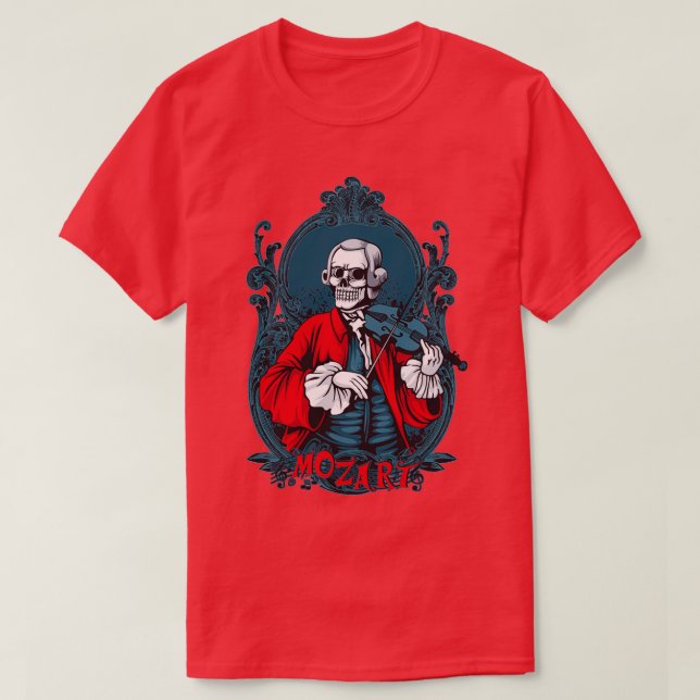 Mozart Skull Playing Violin T-Shirt (Design Front)