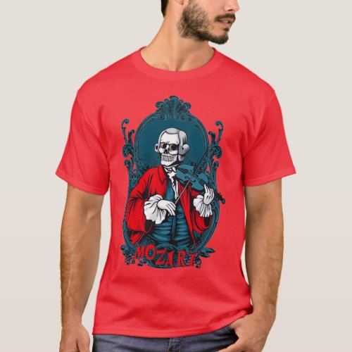 Mozart Skull Playing Violin T_Shirt