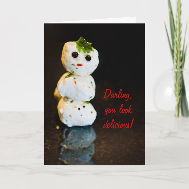 Mozzarella Ball Snowman Humor Holiday Card (Front)