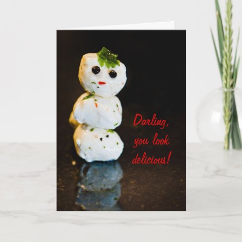 Mozzarella Ball Snowman Humor Holiday Card