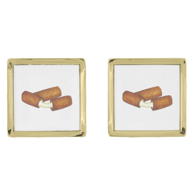 Mozzarella Cheese Sticks Junk Food Foodie Gift Gold Cufflinks (Front)