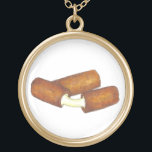 Mozzarella Cheese Sticks Junk Food Foodie Gift Gold Plated Necklace<br><div class="desc">Features an original marker illustration of a pair of cheesy fried mozzarella cheese sticks. Perfect for your favorite junk food junkie!</div>