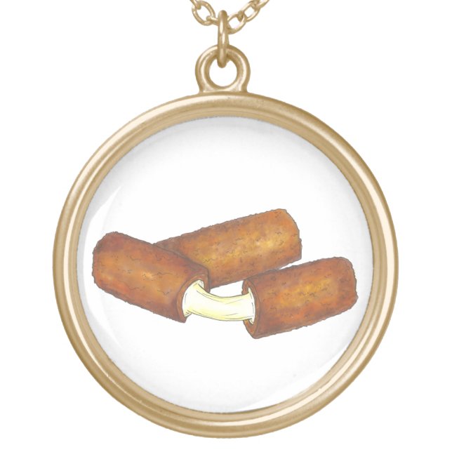 Mozzarella Cheese Sticks Junk Food Foodie Gift Gold Plated Necklace (Front)
