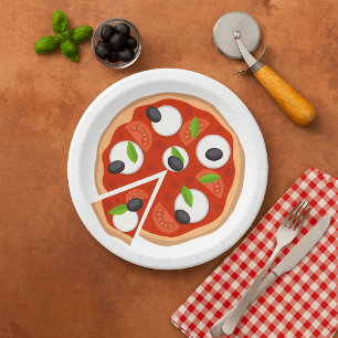 Mozzarella Pizza with Tomato and Basil Paper Plates