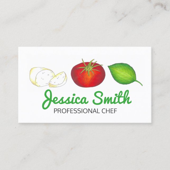 Mozzarella Tomato Basil Italian Food Cooking Chef Business Card (Front)