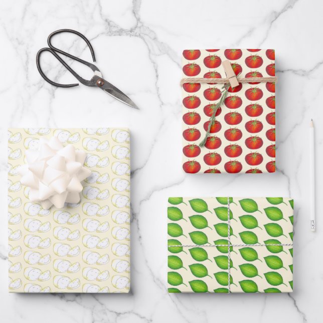 Mozzarella Tomato Basil Italian Food Ingredients Wrapping Paper Sheets (Front)