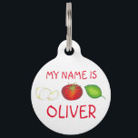 Mozzarella Tomato Basil Italian Food Restaurant Pet ID Tag<br><div class="desc">Pet tag design features an original illustration of a classic Italian mozzarella cheese, tomato, and basil leaf. Just personalize with the name of your dog or cat. Lots of coordinating pet products are also available from this shop! Don't see exactly what you're looking for? Contact Rebecca to have a product...</div>