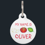 Mozzarella Tomato Basil Italian Food Restaurant Pet ID Tag<br><div class="desc">Pet tag design features an original illustration of a classic Italian mozzarella cheese, tomato, and basil leaf. Just personalize with the name of your dog or cat. Lots of coordinating pet products are also available from this shop! Don't see exactly what you're looking for? Contact Rebecca to have a product...</div>