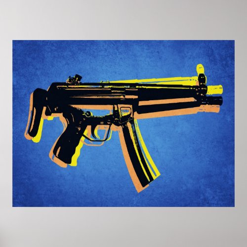 MP5 Sub Machine Gun on Blue Poster