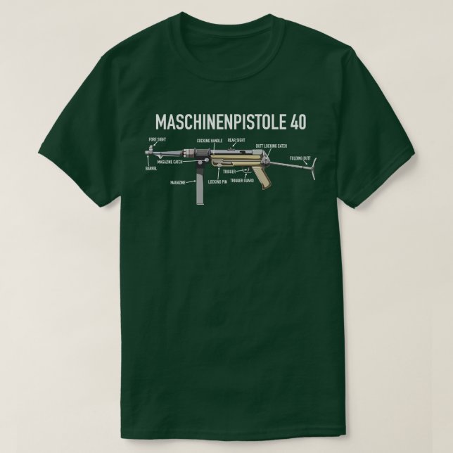 MP 40 Famous German WW2 Submachine Gun Diagram Gif T-Shirt (Design Front)