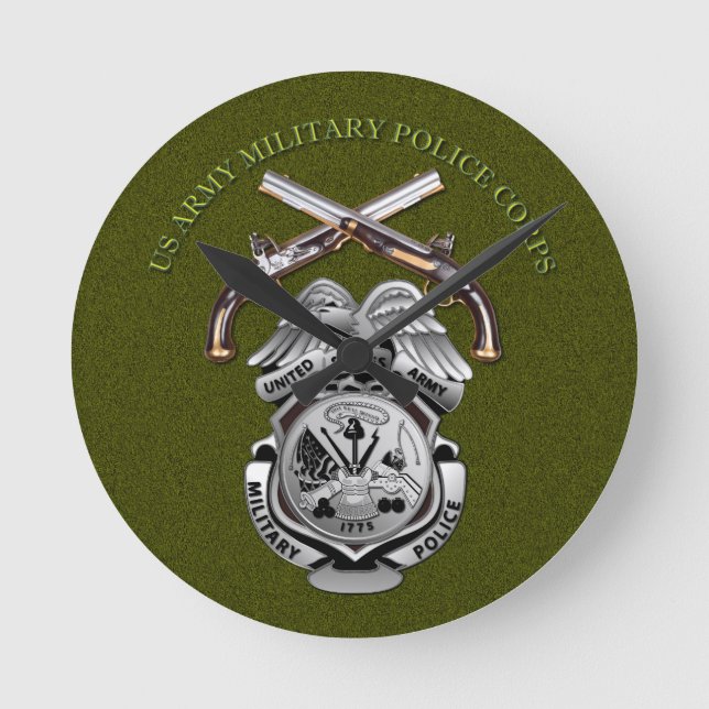 MP Badge and Crossed Pistols Round Clock (Front)