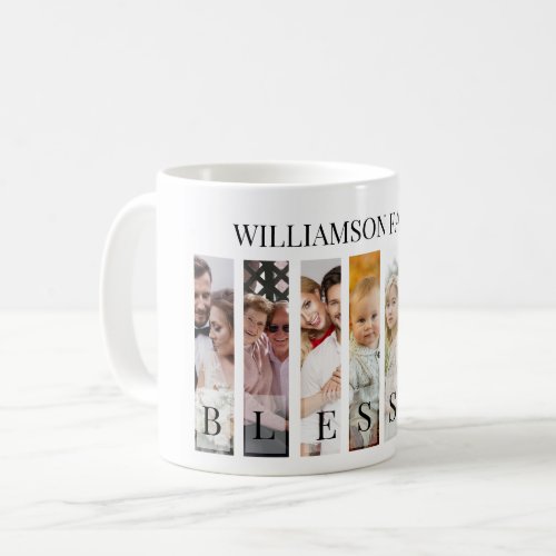 Mpdern family name  blessed  7 photo collage coffee mug