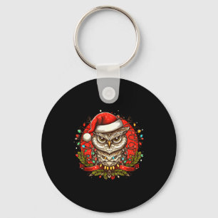 Mpy Owl Christmas Santa Hat Vintage Owl For Men Wo Keychain