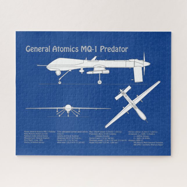 MQ-1 Predator  UAV- Airplane Blueprint ABD Jigsaw Puzzle (Horizontal)
