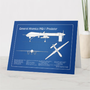 MQ-1 Predator  UAV- Airplane Blueprint ABD Letterpress Thank You Card