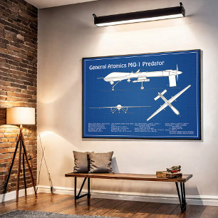 MQ-1 Predator  UAV- Airplane Blueprint ABD Poster