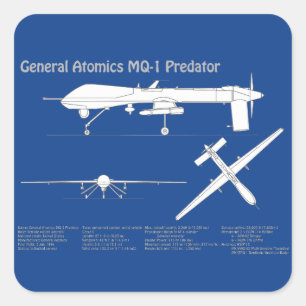 MQ-1 Predator  UAV- Airplane Blueprint ABD Square Sticker